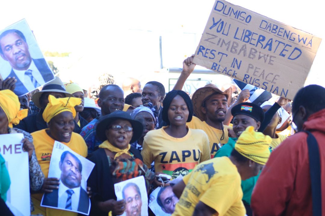 Hundreds of people including Zapu party members thronged the Joshua Mqabuko Nkomo International airport to welcome the liberation icon.