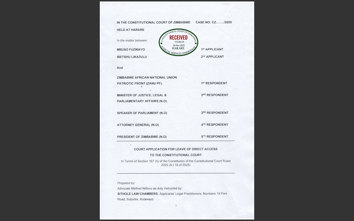 Constitutional Court application filed to stop Zanu PF’s term extension for President Mnangagwa